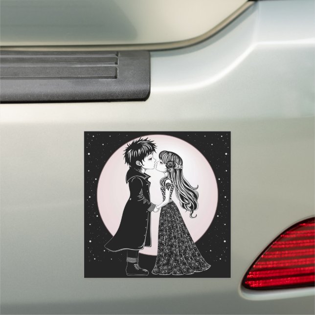 Cute Gothic Emo Kids Kiss Valentine's Day  Car Magnet (In Situ)