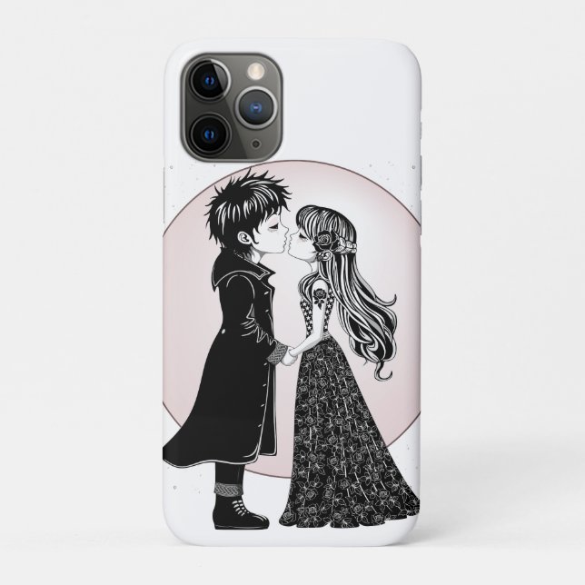 Cute Gothic Emo Kids Kiss Valentine's Day  Case-Mate iPhone Case (Back)