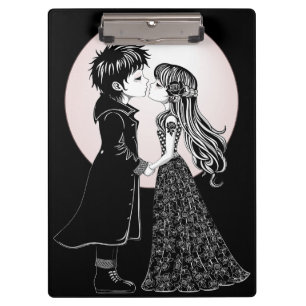 Cute Gothic Emo Kids Kiss Valentine's Day  Clipboard