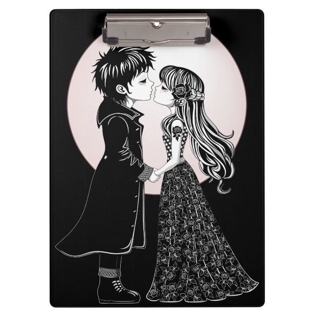 Cute Gothic Emo Kids Kiss Valentine's Day  Clipboard (Front)