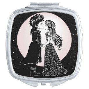 Cute Gothic Emo Kids Kiss Valentine's Day Compact Mirror