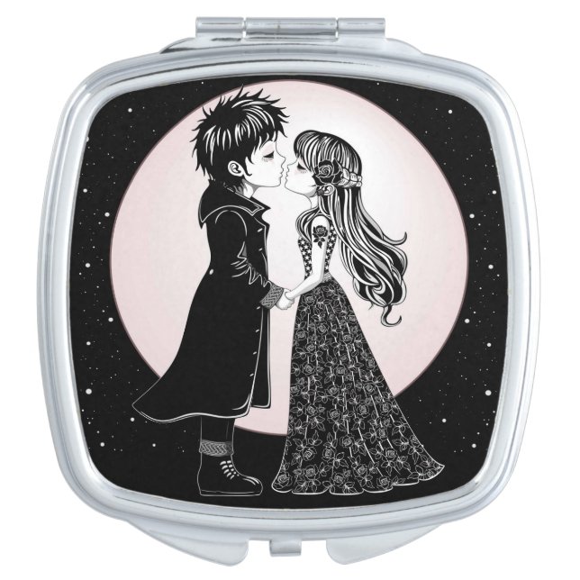 Cute Gothic Emo Kids Kiss Valentine's Day  Compact Mirror (Front)
