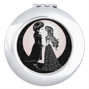 Cute Gothic Emo Kids Kiss Valentine's Day Compact Mirror