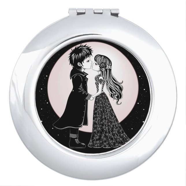 Cute Gothic Emo Kids Kiss Valentine's Day  Compact Mirror (Front)