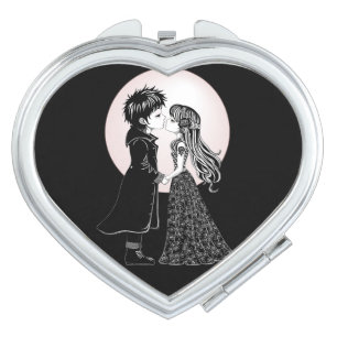 Cute Gothic Emo Kids Kiss Valentine's Day Compact Mirror