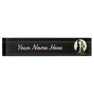Cute Gothic Emo Kids Kiss Valentine's Day Desk Name Plate