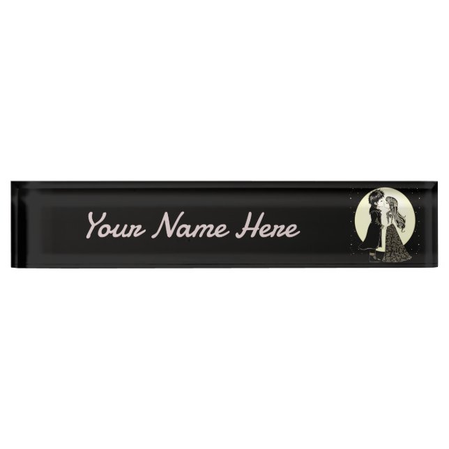 Cute Gothic Emo Kids Kiss Valentine's Day  Desk Name Plate (Front)