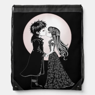 Cute Gothic Emo Kids Kiss Valentine's Day Drawstring Bag