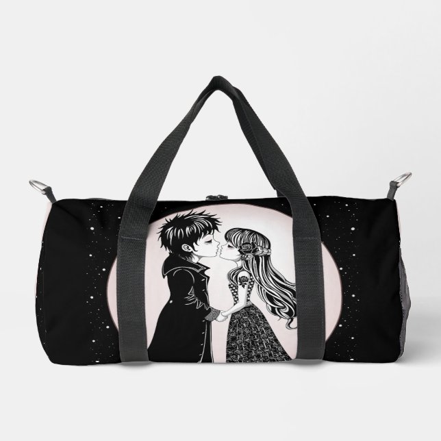 Cute Gothic Emo Kids Kiss Valentine's Day  Duffle Bag (Front)