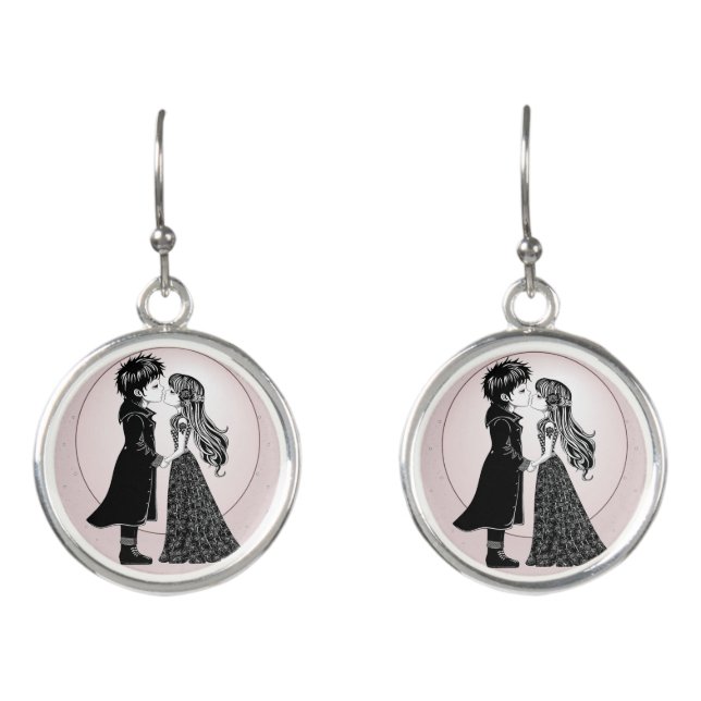 Cute Gothic Emo Kids Kiss Valentine's Day  Earrings (Front)