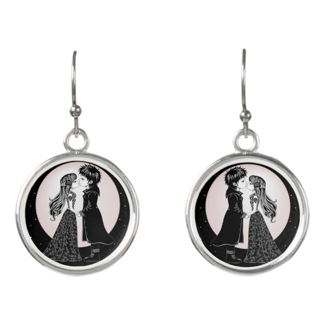Cute Gothic Emo Kids Kiss Valentine's Day  Earrings (Front)