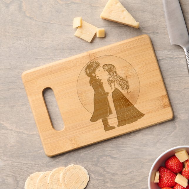 Cute Gothic Emo Kids Kiss Valentine's Day  Engraved Cutting Board (Cheese)
