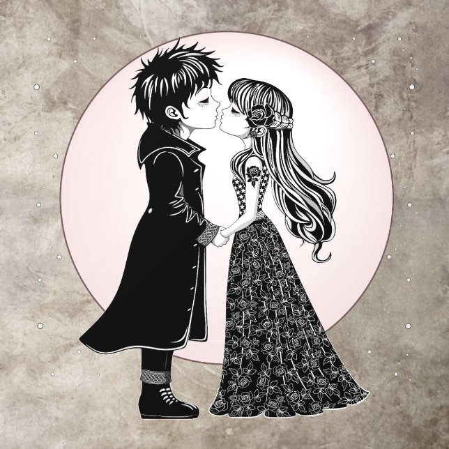 Cute Gothic Emo Kids Kiss Valentine's Day  Floor Decals (Insitu)
