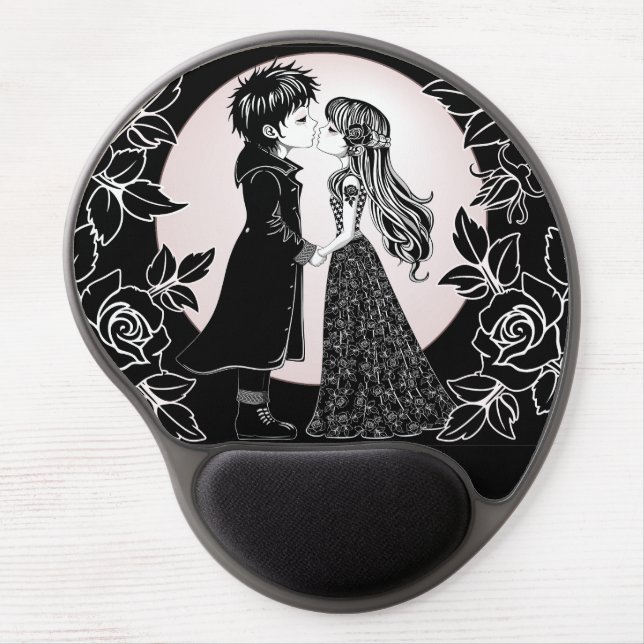 Cute Gothic Emo Kids Kiss Valentine's Day  Gel Mouse Pad (Front)