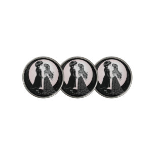 Cute Gothic Emo Kids Kiss Valentine's Day Golf Ball Marker