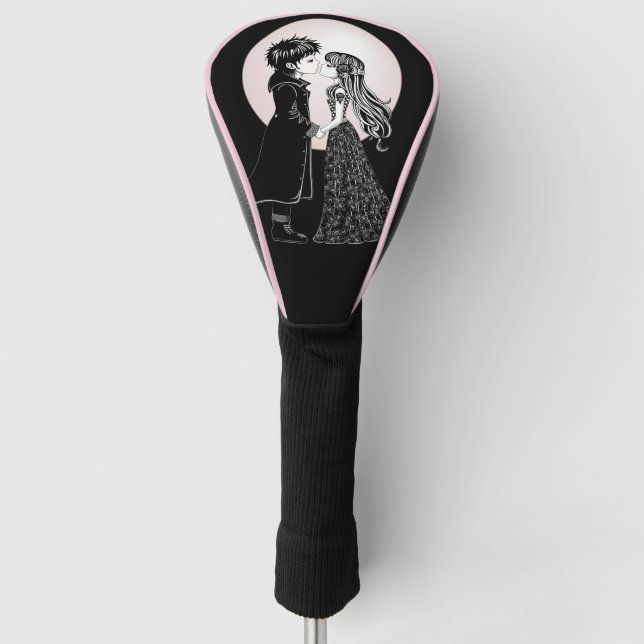 Cute Gothic Emo Kids Kiss Valentine's Day  Golf Head Cover (Front)