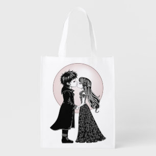 Cute Gothic Emo Kids Kiss Valentine's Day Grocery Bag