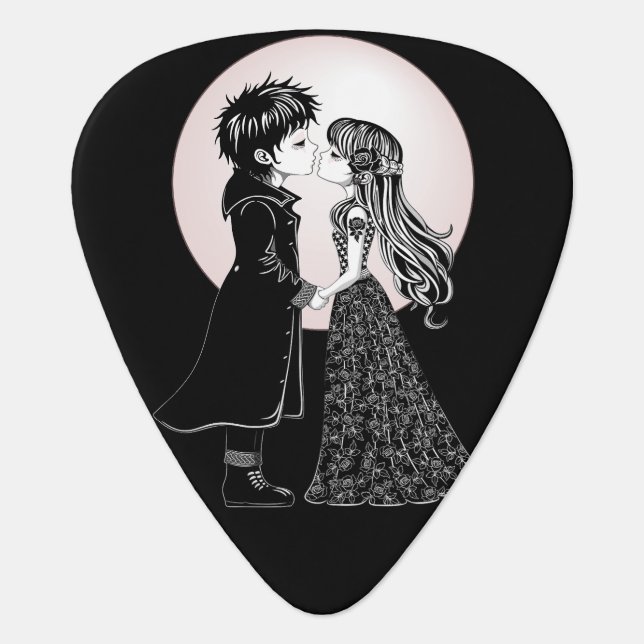 Cute Gothic Emo Kids Kiss Valentine's Day  Guitar Pick (Front)