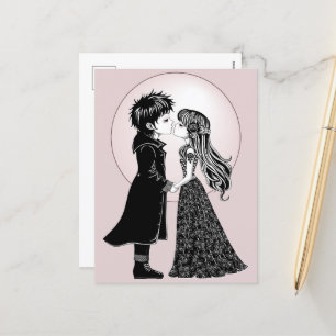 Cute Gothic Emo Kids Kiss Valentine's Day  Holiday Postcard