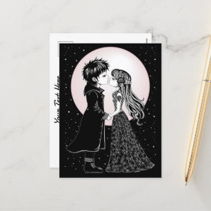 Cute Gothic Emo Kids Kiss Valentine's Day  Holiday Postcard
