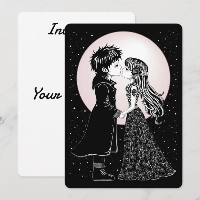 Cute Gothic Emo Kids Kiss Valentine's Day  Invitation (Front/Back)