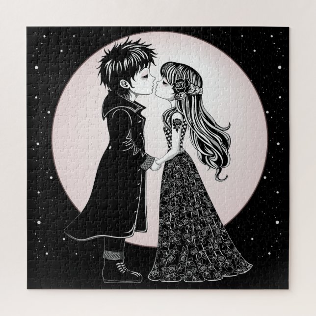 Cute Gothic Emo Kids Kiss Valentine's Day  Jigsaw Puzzle (Vertical)