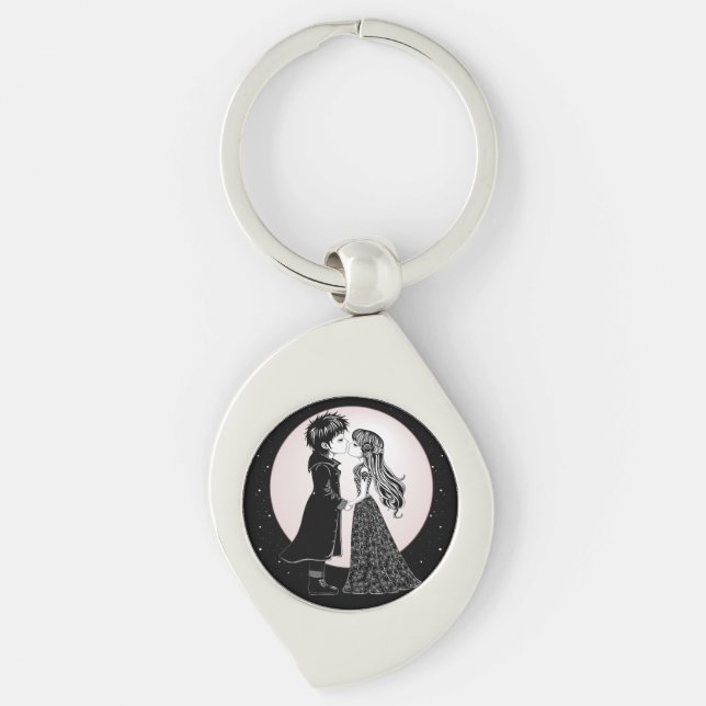 Cute Gothic Emo Kids Kiss Valentine's Day  Keychain (Front)