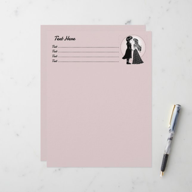 Cute Gothic Emo Kids Kiss Valentine's Day  Letterhead (Front/Back In Situ)