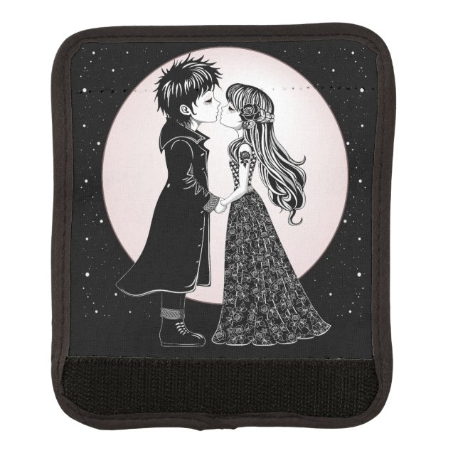 Cute Gothic Emo Kids Kiss Valentine's Day  Luggage Handle Wrap (Front)