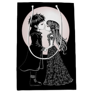 Cute Gothic Emo Kids Kiss Valentine's Day Medium Gift Bag