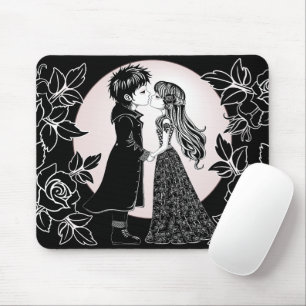 Cute Gothic Emo Kids Kiss Valentine's Day Mouse Pad