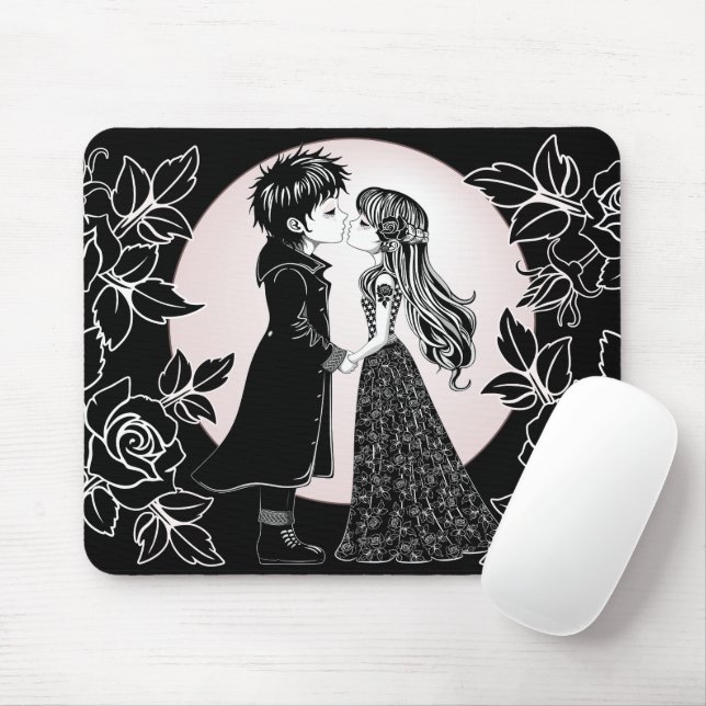 Cute Gothic Emo Kids Kiss Valentine's Day  Mouse Pad (With Mouse)