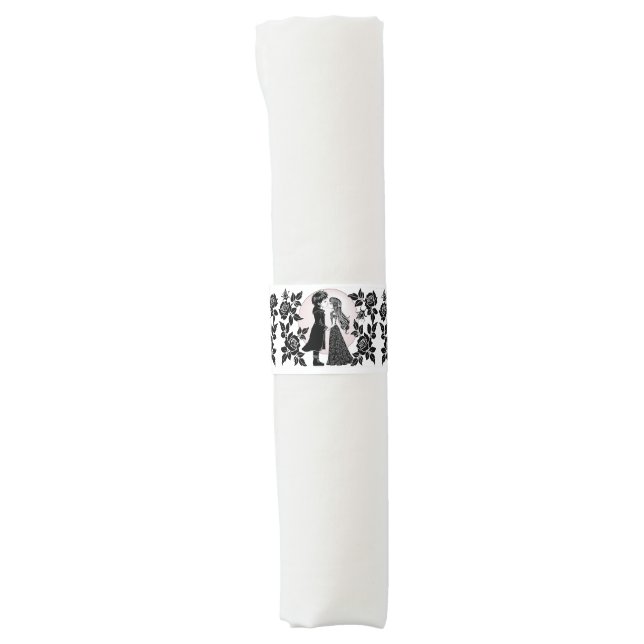 Cute Gothic Emo Kids Kiss Valentine's Day  Napkin Bands (Front)