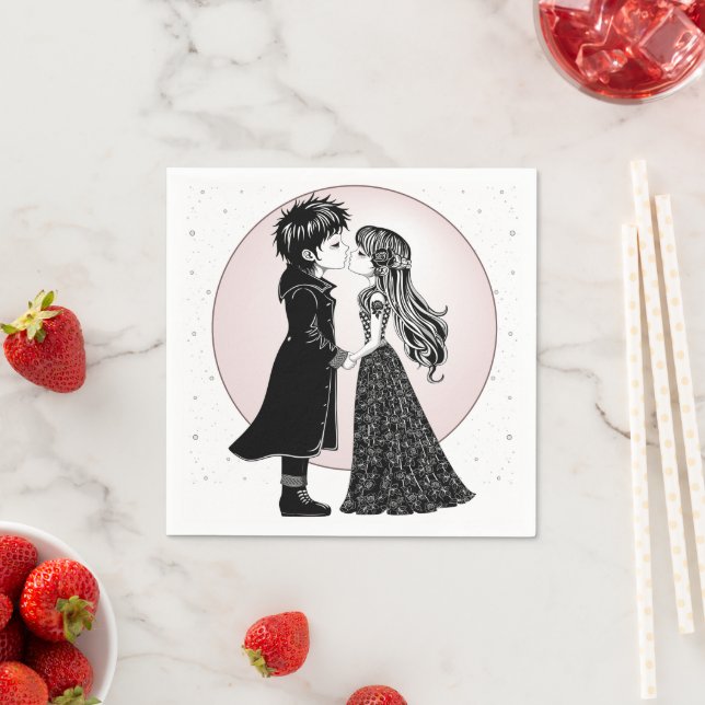 Cute Gothic Emo Kids Kiss Valentine's Day  Napkins (Insitu)