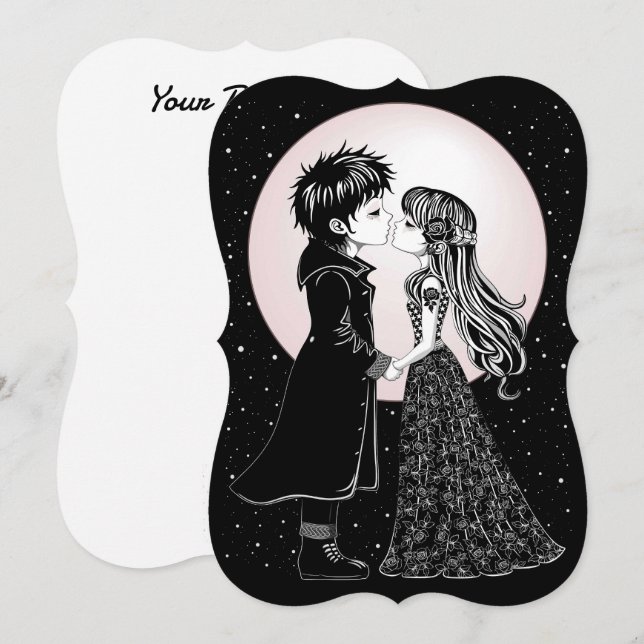 Cute Gothic Emo Kids Kiss Valentine's Day  Note Card (Front/Back)