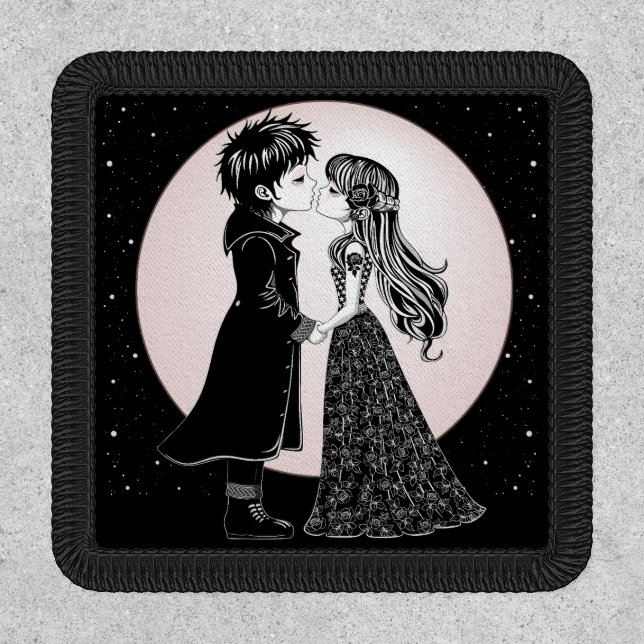 Cute Gothic Emo Kids Kiss Valentine's Day  Patch (Front)