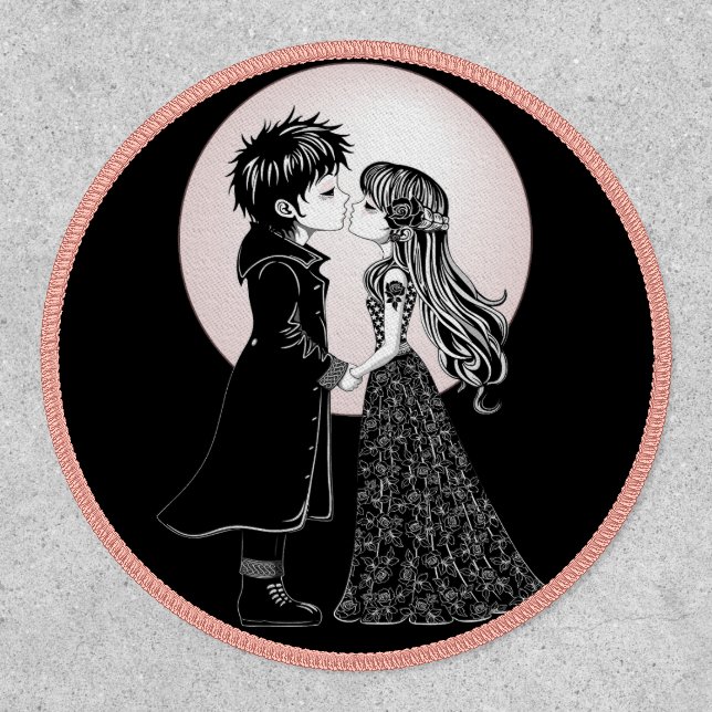 Cute Gothic Emo Kids Kiss Valentine's Day  Patch (Front)