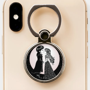 Cute Gothic Emo Kids Kiss Valentine's Day Phone Ring Stand