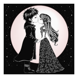 Cute Gothic Emo Kids Kiss Valentine's Day Photo Print