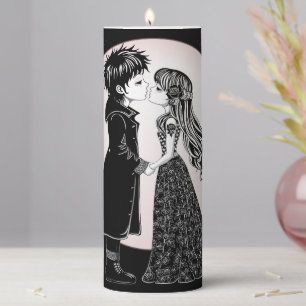 Cute Gothic Emo Kids Kiss Valentine's Day Pillar Candle