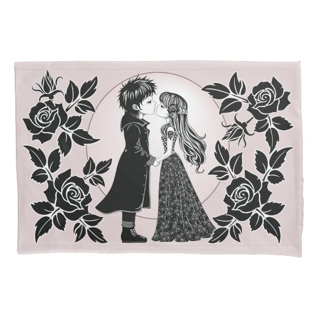 Cute Gothic Emo Kids Kiss Valentine's Day  Pillow Case (Front)