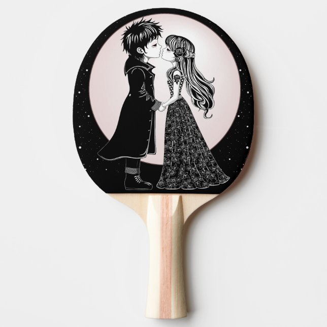Cute Gothic Emo Kids Kiss Valentine's Day  Ping Pong Paddle (Front)
