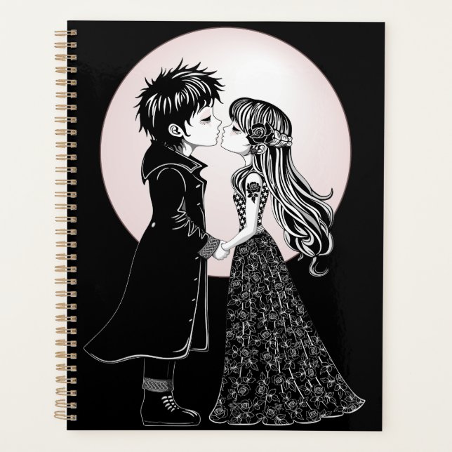 Cute Gothic Emo Kids Kiss Valentine's Day  Planner (Front)