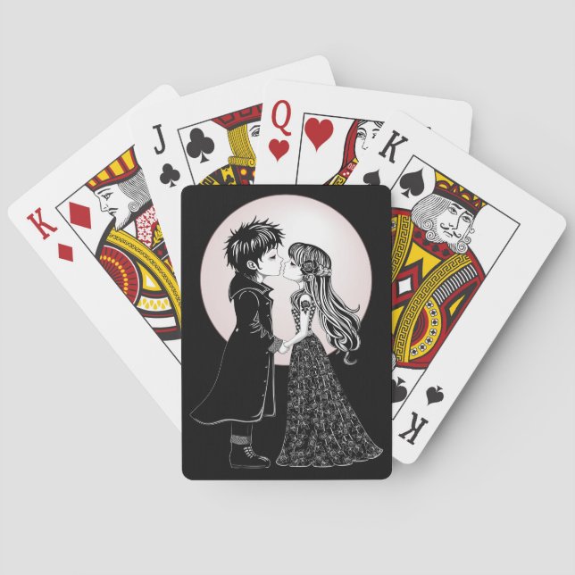 Cute Gothic Emo Kids Kiss Valentine's Day  Poker Cards (Back)
