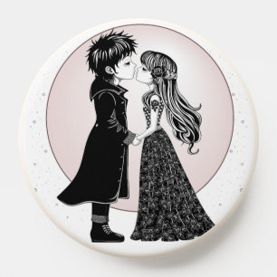 Cute Gothic Emo Kids Kiss Valentine's Day  PopSocket