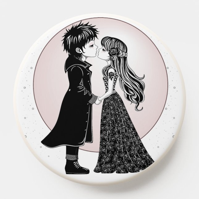 Cute Gothic Emo Kids Kiss Valentine's Day  PopSocket (Popsocket)