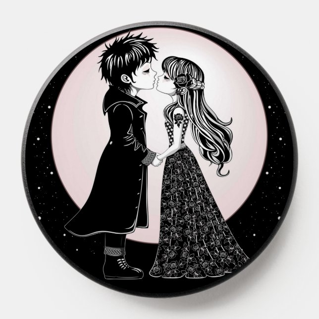Cute Gothic Emo Kids Kiss Valentine's Day  PopSocket (Popsocket)