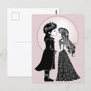 Cute Gothic Emo Kids Kiss Valentine's Day  Postcard