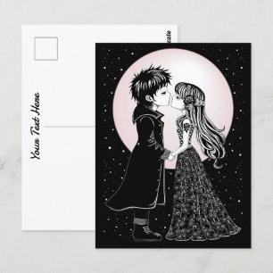 Cute Gothic Emo Kids Kiss Valentine's Day  Postcard