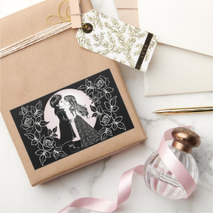 Cute Gothic Emo Kids Kiss Valentine's Day Rectangular Sticker